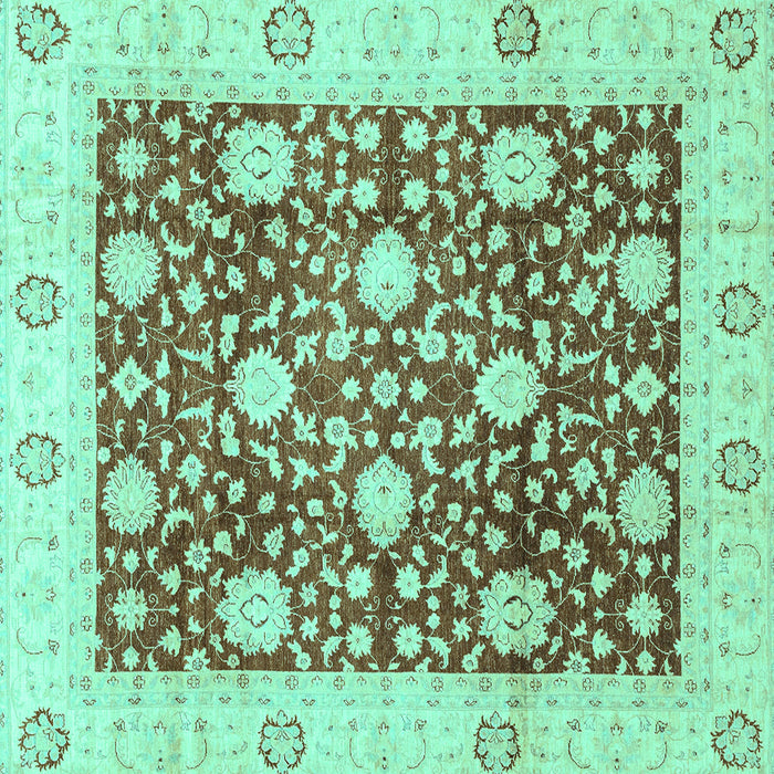 Square Machine Washable Oriental Turquoise Traditional Area Rugs, wshabs3018turq