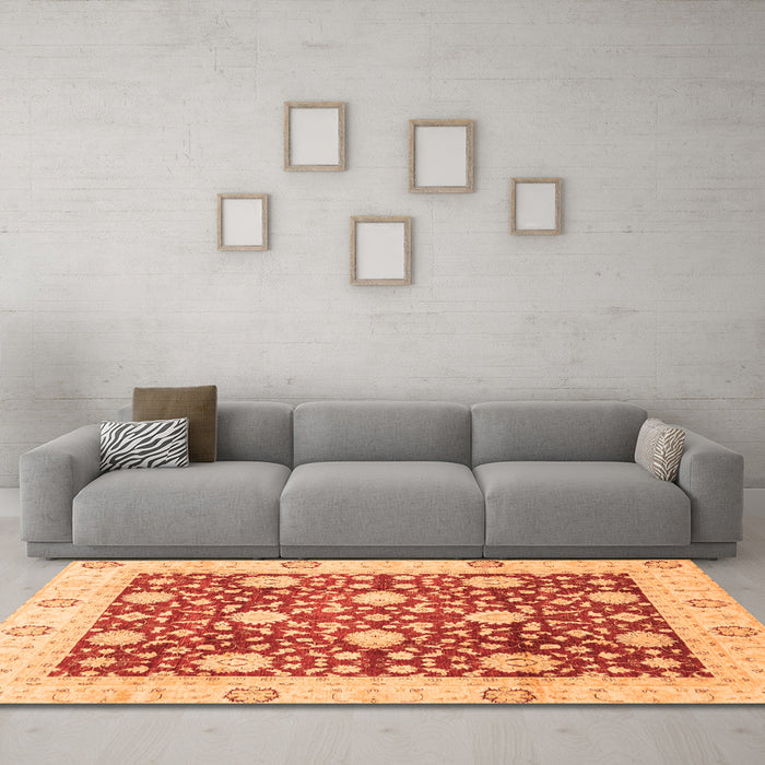 Machine Washable Oriental Orange Traditional Area Rugs in a Living Room, wshabs3018org