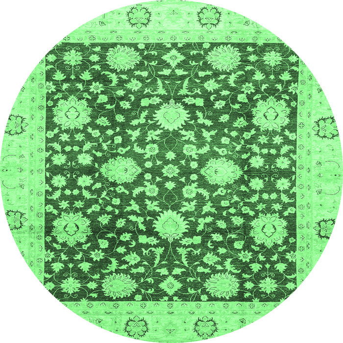 Round Machine Washable Oriental Emerald Green Traditional Area Rugs, wshabs3018emgrn