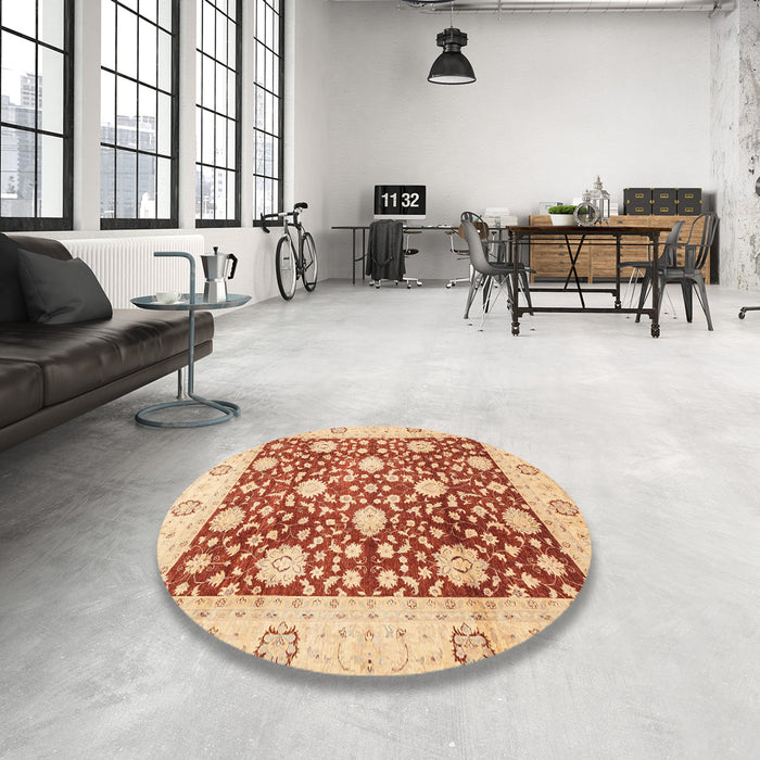 Round Abstract Red Oriental Rug in a Office, abs3018
