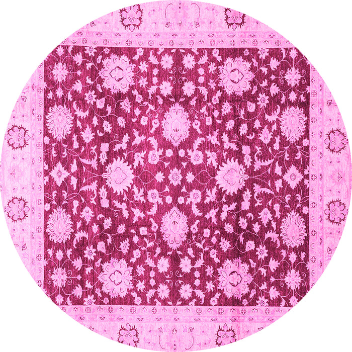 Round Machine Washable Oriental Pink Traditional Rug, wshabs3018pnk