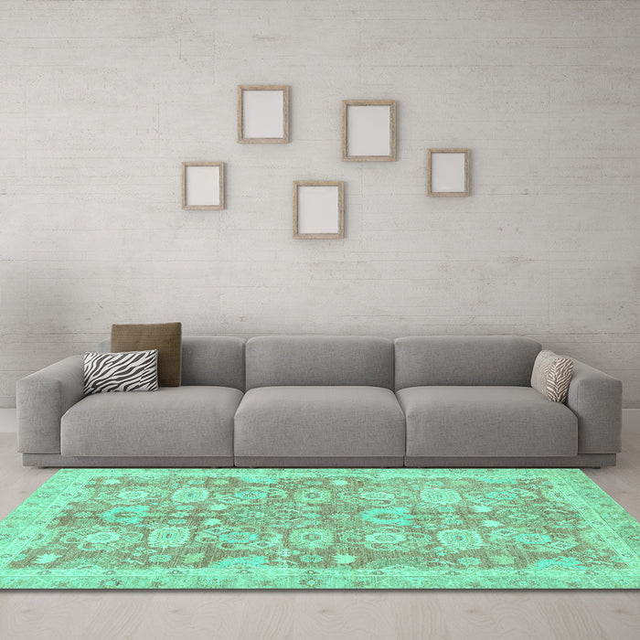 Machine Washable Abstract Turquoise Modern Area Rugs in a Living Room,, wshabs3019turq