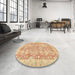 Round Machine Washable Abstract Yellow Rug in a Office, wshabs3019