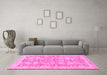 Machine Washable Abstract Pink Modern Rug in a Living Room, wshabs3019pnk