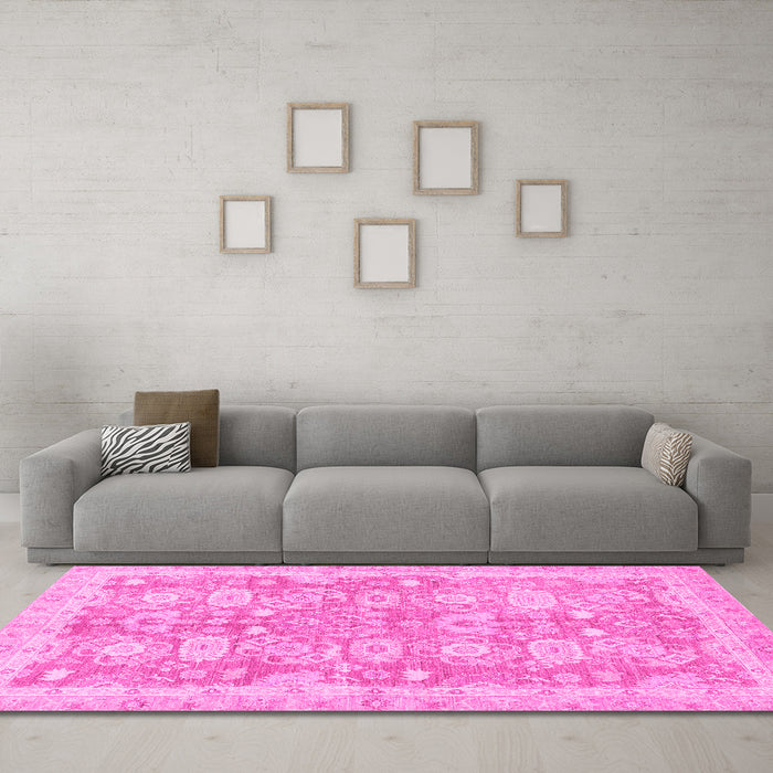 Machine Washable Abstract Pink Modern Rug in a Living Room, wshabs3019pnk