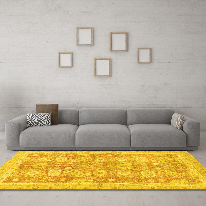 Machine Washable Abstract Yellow Modern Rug in a Living Room, wshabs3019yw