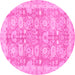 Round Machine Washable Abstract Pink Modern Rug, wshabs3019pnk