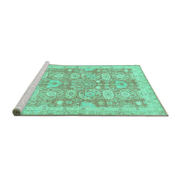 Sideview of Machine Washable Abstract Turquoise Modern Area Rugs, wshabs3019turq
