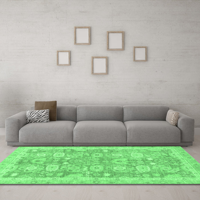 Machine Washable Abstract Emerald Green Modern Area Rugs in a Living Room,, wshabs3019emgrn