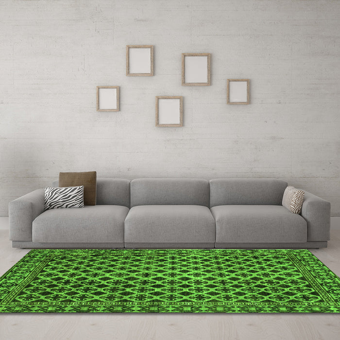 Machine Washable Southwestern Green Country Area Rugs in a Living Room,, wshabs301grn