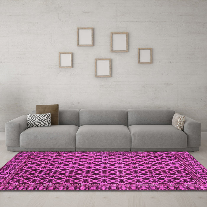 Machine Washable Southwestern Pink Country Rug in a Living Room, wshabs301pnk
