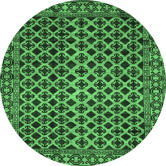 Round Machine Washable Southwestern Emerald Green Country Area Rugs, wshabs301emgrn