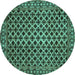 Round Machine Washable Southwestern Turquoise Country Area Rugs, wshabs301turq