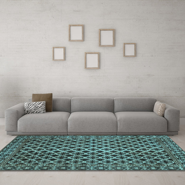 Machine Washable Southwestern Light Blue Country Rug in a Living Room, wshabs301lblu