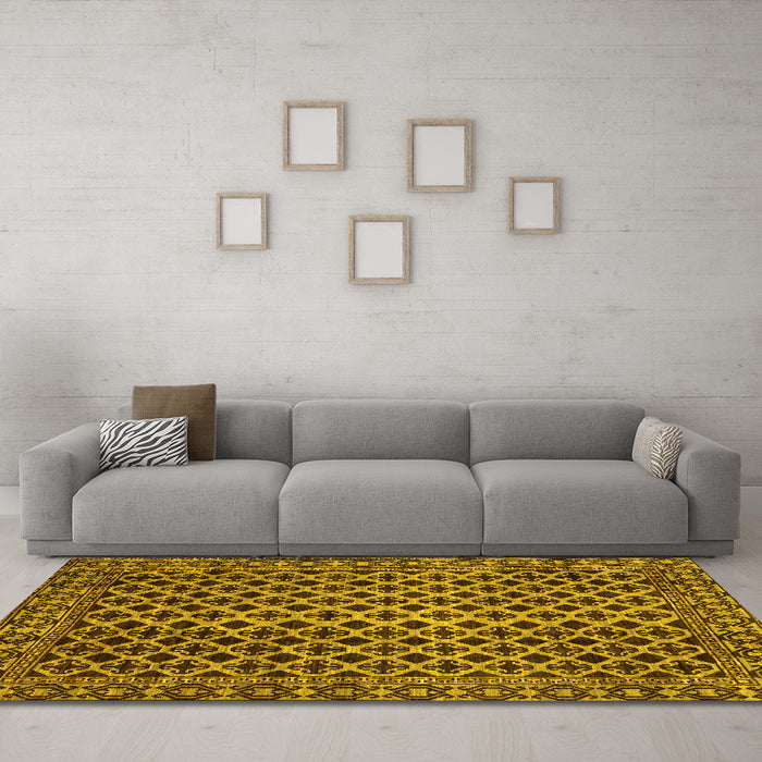 Machine Washable Southwestern Yellow Country Rug in a Living Room, wshabs301yw