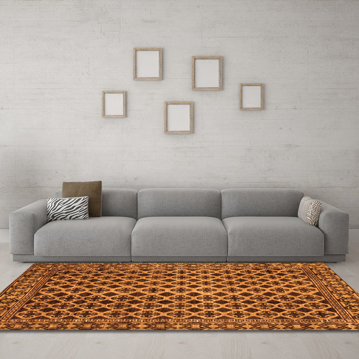 Machine Washable Southwestern Orange Country Area Rugs in a Living Room, wshabs301org