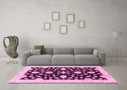 Machine Washable Oriental Pink Traditional Rug in a Living Room, wshabs3020pnk