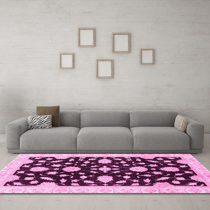 Machine Washable Oriental Pink Traditional Rug in a Living Room, wshabs3020pnk