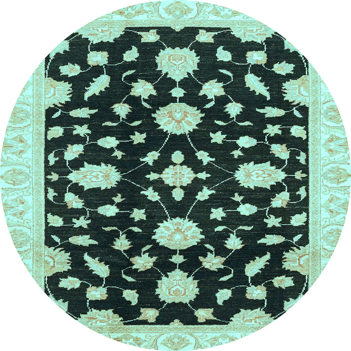 Round Machine Washable Oriental Light Blue Traditional Rug, wshabs3020lblu