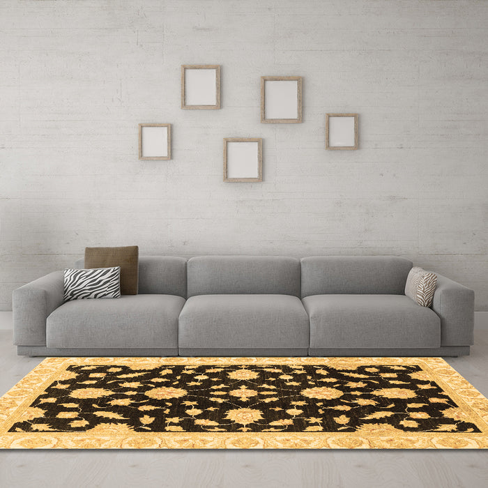 Machine Washable Oriental Brown Traditional Rug in a Living Room,, wshabs3020brn