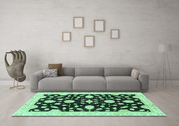 Machine Washable Oriental Turquoise Traditional Area Rugs in a Living Room,, wshabs3020turq