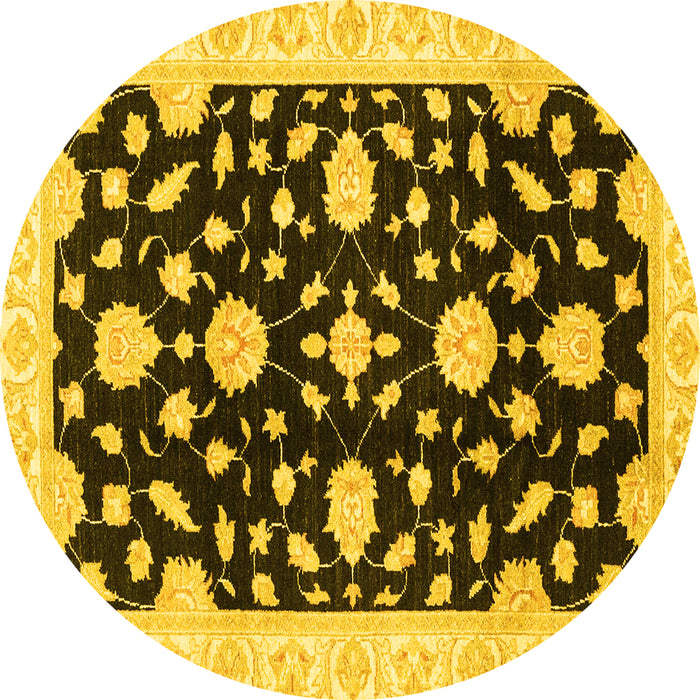 Round Machine Washable Oriental Yellow Traditional Rug, wshabs3020yw