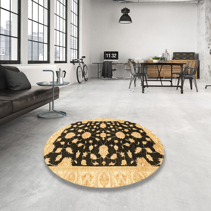 Round Machine Washable Abstract Bakers Brown Rug in a Office, wshabs3020