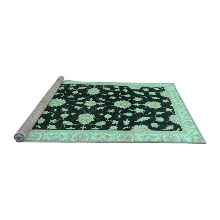 Sideview of Machine Washable Oriental Light Blue Traditional Rug, wshabs3020lblu