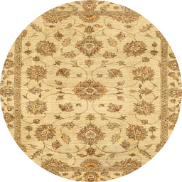 Round Abstract Chrome Gold Yellow Modern Rug, abs3021