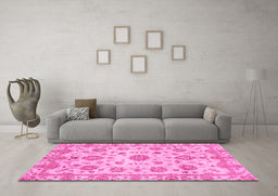 Machine Washable Abstract Pink Modern Rug in a Living Room, wshabs3021pnk