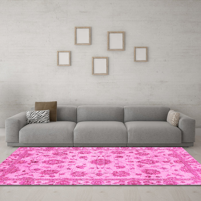 Machine Washable Abstract Pink Modern Rug in a Living Room, wshabs3021pnk