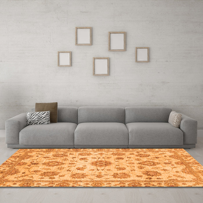 Machine Washable Abstract Orange Modern Area Rugs in a Living Room, wshabs3021org
