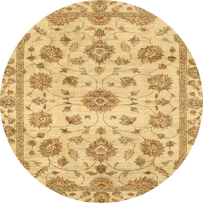 Round Machine Washable Abstract Chrome Gold Yellow Rug, wshabs3021