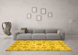 Machine Washable Abstract Yellow Modern Rug in a Living Room, wshabs3021yw