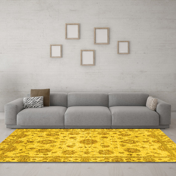 Machine Washable Abstract Yellow Modern Rug in a Living Room, wshabs3021yw
