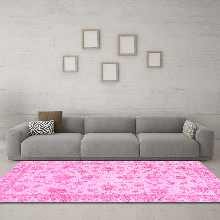 Machine Washable Oriental Pink Traditional Rug in a Living Room, wshabs3022pnk