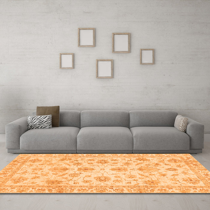 Machine Washable Oriental Orange Traditional Area Rugs in a Living Room, wshabs3022org