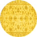 Round Machine Washable Oriental Yellow Traditional Rug, wshabs3022yw