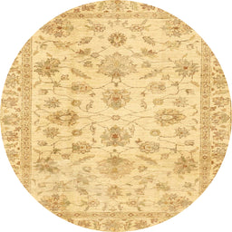 Round Abstract Chrome Gold Yellow Oriental Rug, abs3022