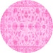 Round Machine Washable Oriental Pink Traditional Rug, wshabs3022pnk