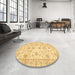 Round Machine Washable Abstract Chrome Gold Yellow Rug in a Office, wshabs3022