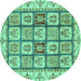 Round Machine Washable Abstract Turquoise Modern Area Rugs, wshabs3023turq