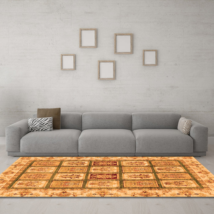Machine Washable Abstract Orange Modern Area Rugs in a Living Room, wshabs3023org