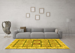 Machine Washable Abstract Yellow Modern Rug in a Living Room, wshabs3023yw
