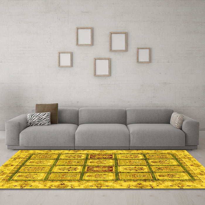 Machine Washable Abstract Yellow Modern Rug in a Living Room, wshabs3023yw
