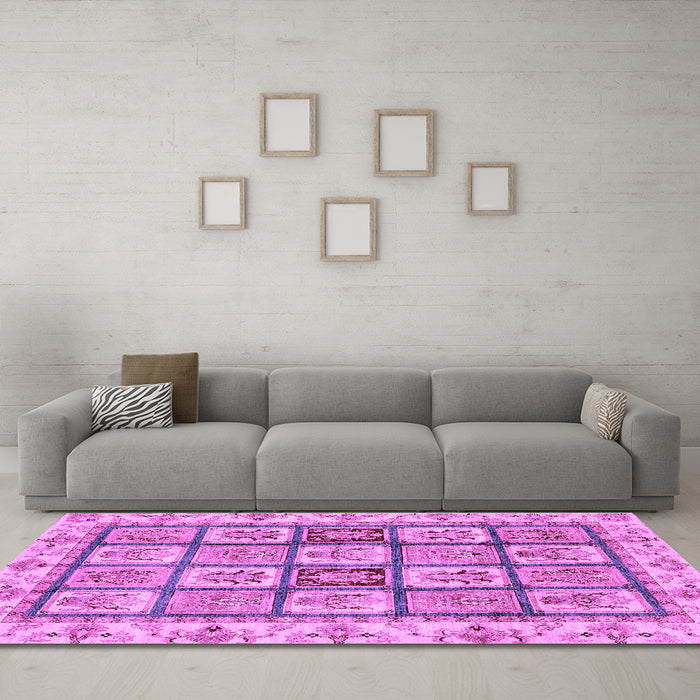 Machine Washable Abstract Purple Modern Area Rugs in a Living Room, wshabs3023pur
