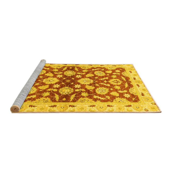 Sideview of Machine Washable Oriental Yellow Traditional Rug, wshabs3024yw