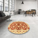 Round Abstract Orange Red Oriental Rug in a Office, abs3024