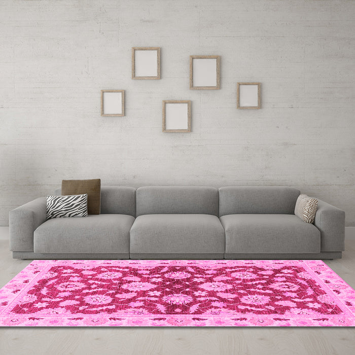 Machine Washable Oriental Pink Traditional Rug in a Living Room, wshabs3024pnk