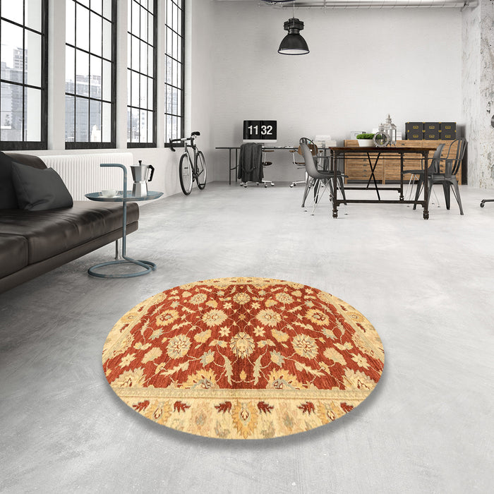 Round Machine Washable Abstract Orange Red Rug in a Office, wshabs3024